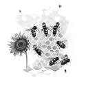 honeycomb with bees and sunflowers tattoo design idea