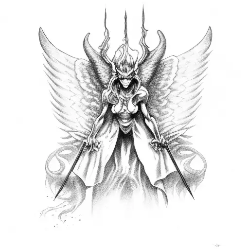 angels and demons with fire tattoo design idea