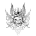 angels and demons with fire tattoo design idea