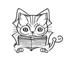 A ghostly cat reading a book while sipping tea, with a hauntingly beautiful countryside in the background tattoo design idea