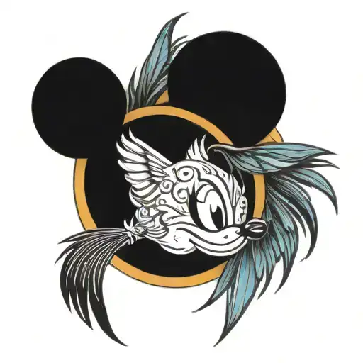 Mickey Mouse ears, a phoenix with a wren and autism awareness tattoo design idea