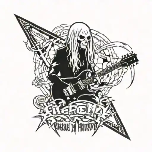 Center a michael amott guitar flyng V, on the left Arch Enemy Logo and rich a skull, background is a crack tattoo design idea