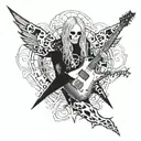 Center a michael amott guitar flyng V, on the left Arch Enemy Logo and rich a skull, background is a crack tattoo design idea