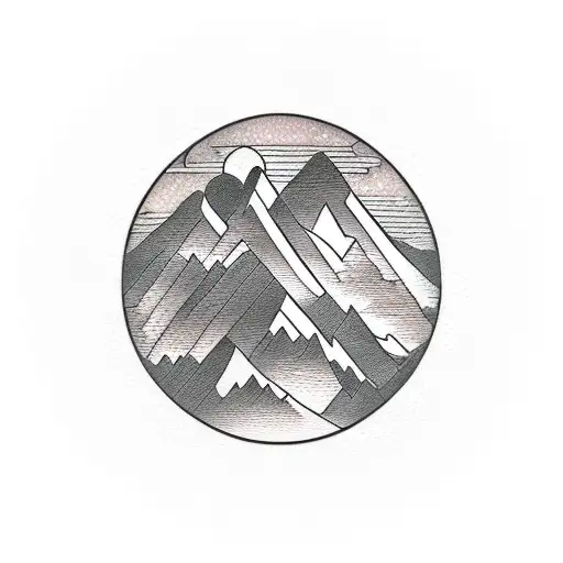Mountain Scene with a lake and disc golf basket tattoo design idea