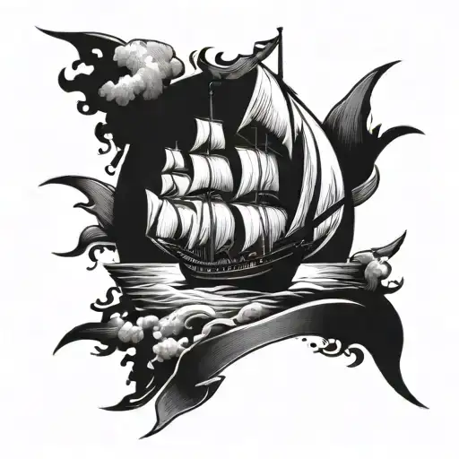 A tattoo design of a group of friends traveling together on a sailboat to represent your occupation as a seafarer and your time with friends tattoo design idea
