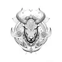 A stunning blackwork portrait of the client's favorite animal, surrounded by intricate viking symbols. tattoo design idea