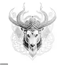 A stunning blackwork portrait of the client's favorite animal, surrounded by intricate viking symbols. tattoo design idea