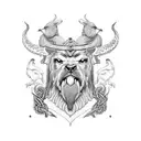 A stunning blackwork portrait of the client's favorite animal, surrounded by intricate viking symbols. tattoo design idea
