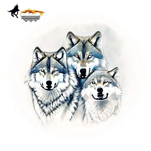 Wolf family with three wolves Forrest background  tattoo design idea