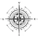 A blackwork design featuring a compass with arrows pointing towards the birth dates of your family members tattoo design idea