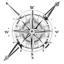 A blackwork design featuring a compass with arrows pointing towards the birth dates of your family members tattoo design idea