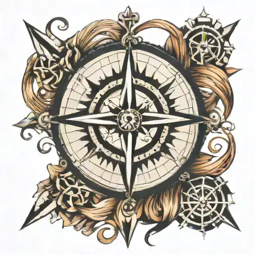 nautical compass rose intertwined tattoo design idea