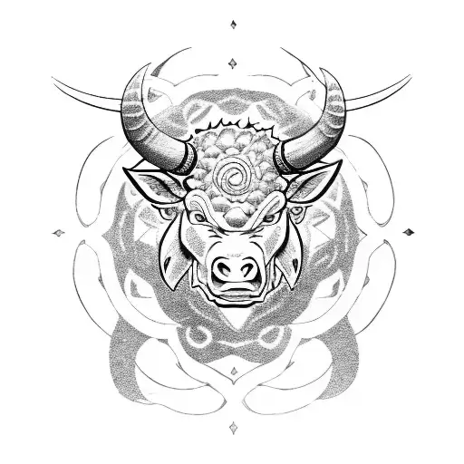 A Naruto-inspired Taurus bull charging with chakra-infused horns tattoo design idea
