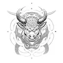 A Naruto-inspired Taurus bull charging with chakra-infused horns tattoo design idea