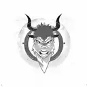 A Naruto-inspired Taurus bull charging with chakra-infused horns tattoo design idea
