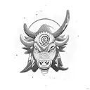 A Naruto-inspired Taurus bull charging with chakra-infused horns tattoo design idea