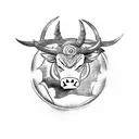 A Naruto-inspired Taurus bull charging with chakra-infused horns tattoo design idea