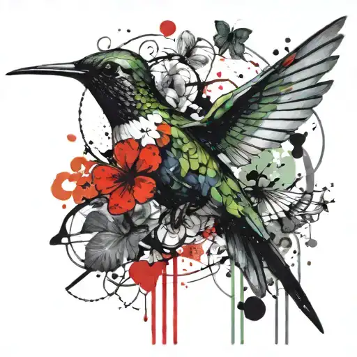 humming bird with four leaf clover tattoo design idea