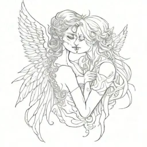 angel kiss demon tattoo design idea