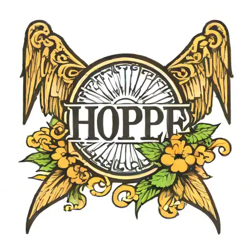 word hope with sun rays radiating tattoo design idea