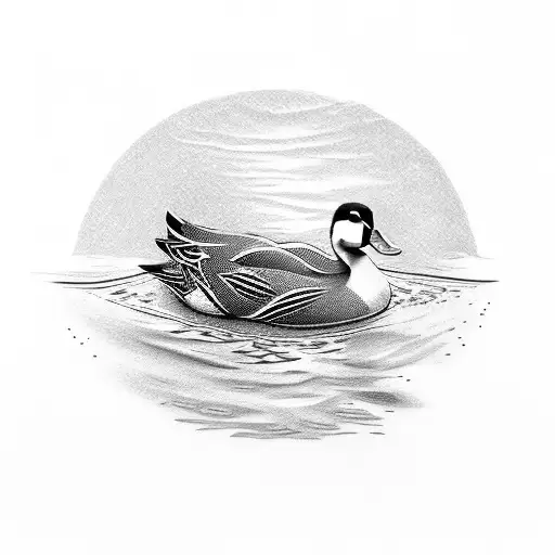 duck on water with evergreen tree tattoo design idea