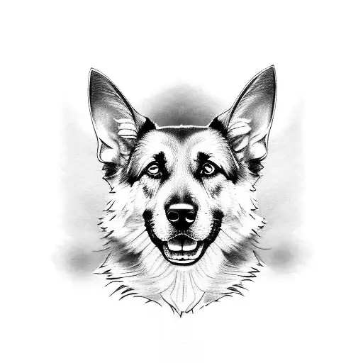 puppy german shepherd, left ear down right ear up tattoo design idea
