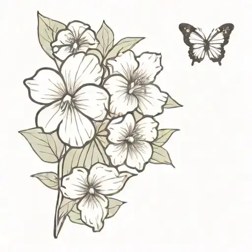 African violet and butterfly  tattoo design idea
