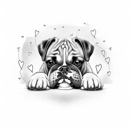 Boxer dog surrounded by hearts tattoo design idea