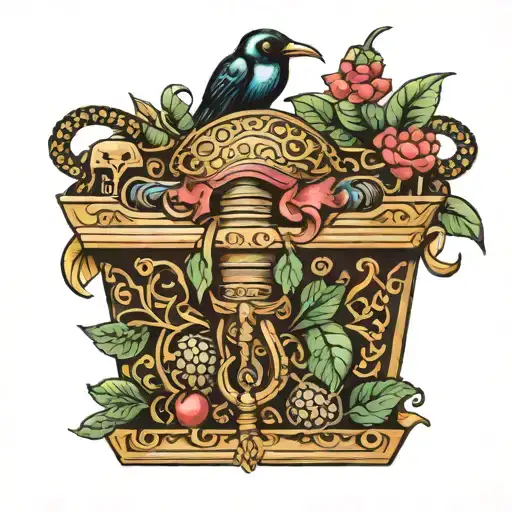 egiptian coffin amonra with fly trap tattoo design idea