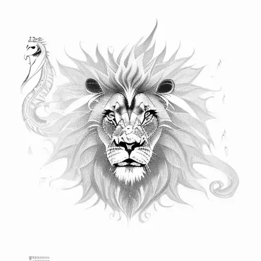 A fire-breathing lion with musical notes and eagle tattoo design idea