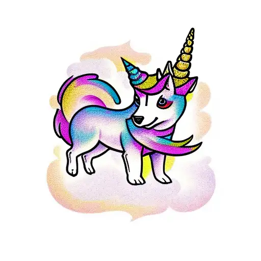 Corgi unicorn, magical, purple, cute tattoo design idea