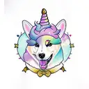 Corgi unicorn, magical, purple, cute tattoo design idea