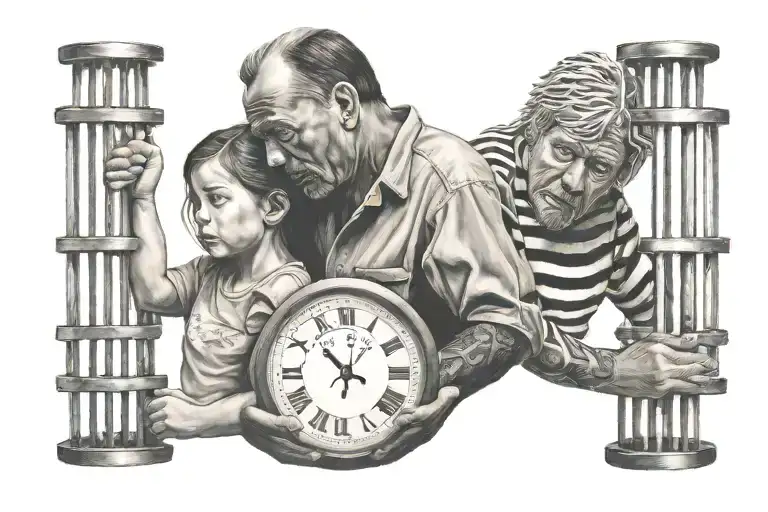 father and daughter Lost time prison bars tattoo design idea