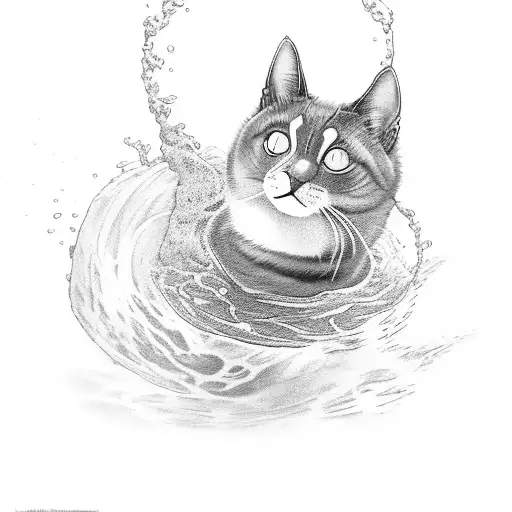 A black-grey tattoo depicting a cat gracefully swimming underwater, symbolizing agility and adaptability tattoo design idea