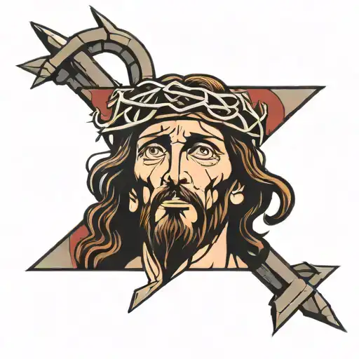 jesus christ crucified and heads tattoo design idea
