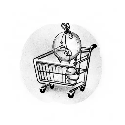Shopping cart hanging in ballons tattoo design idea