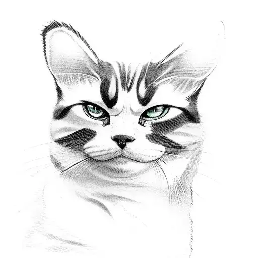 Sketch "Yakuza Calico Cat Looking Mean" Tattoo Idea BlackInk AI