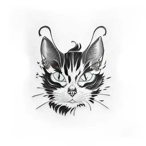 yakuza calico cat looking mean  tattoo design idea