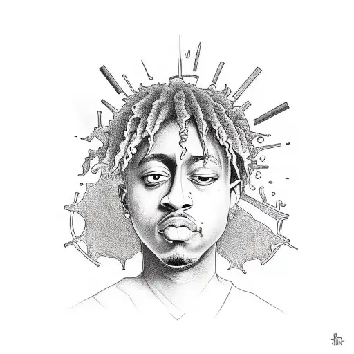 Incorporate Juice Wrld's album cover art into a minimalist tattoo tattoo design idea