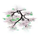 A Japanese sakura tree with oni masks hanging from the branches tattoo design idea