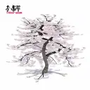 A Japanese sakura tree with oni masks hanging from the branches tattoo design idea