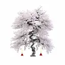 A Japanese sakura tree with oni masks hanging from the branches tattoo design idea