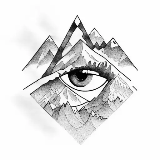 mountains with mormons eye and mystery, for the arm tattoo design idea