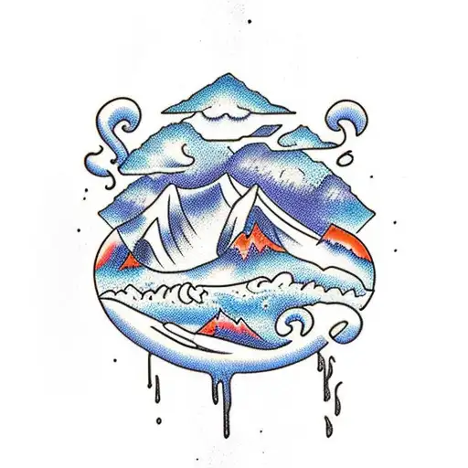 waterfalls with some respect to rap and family tattoo design idea