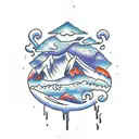 waterfalls with some respect to rap and family tattoo design idea