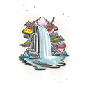 waterfalls with some respect to rap and family tattoo design idea