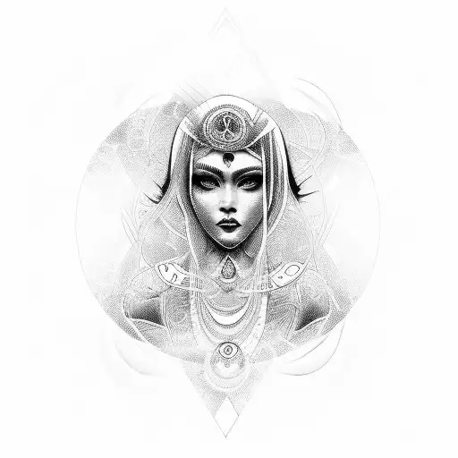 Spiritual goddess with flowing lines tattoo design idea