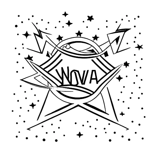 the name nova with stars tattoo design idea