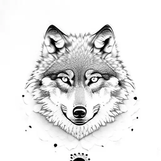 wolf paw print, flowers tattoo design idea