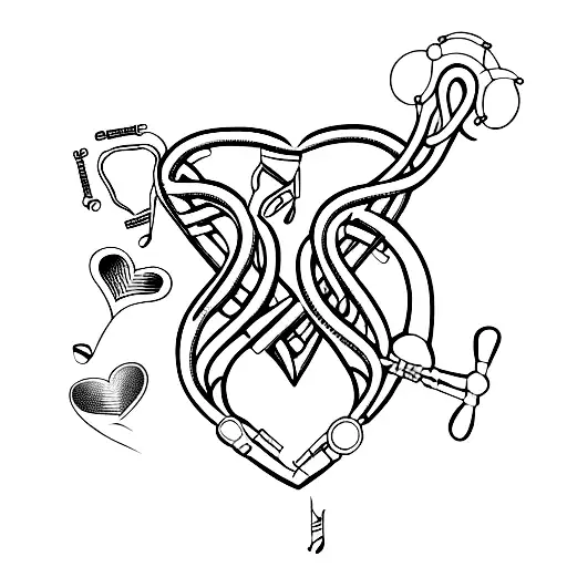 A unique combination of a doctor's coat and a musical staff forming a heart shape tattoo design idea